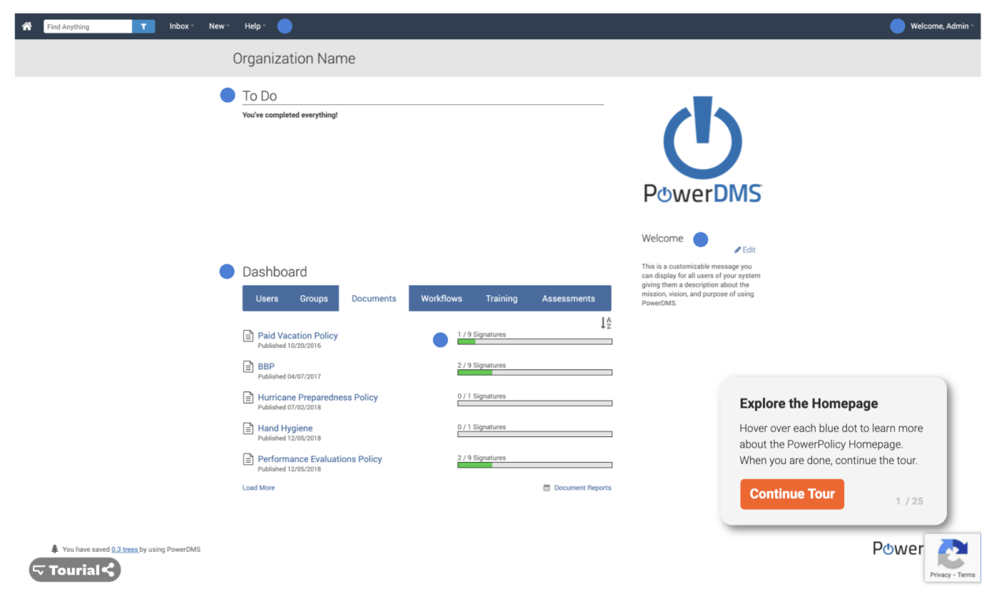 PowerDMS 대시보드