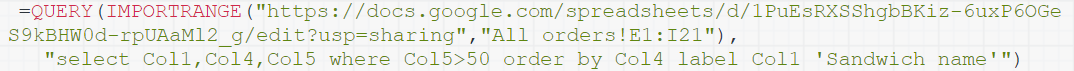 Query formula in Google Sheets