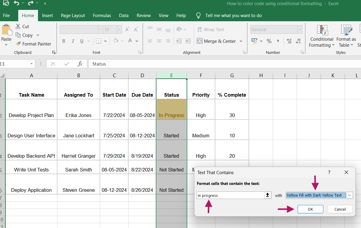 Memilih warna untuk mengisi sel di Excel