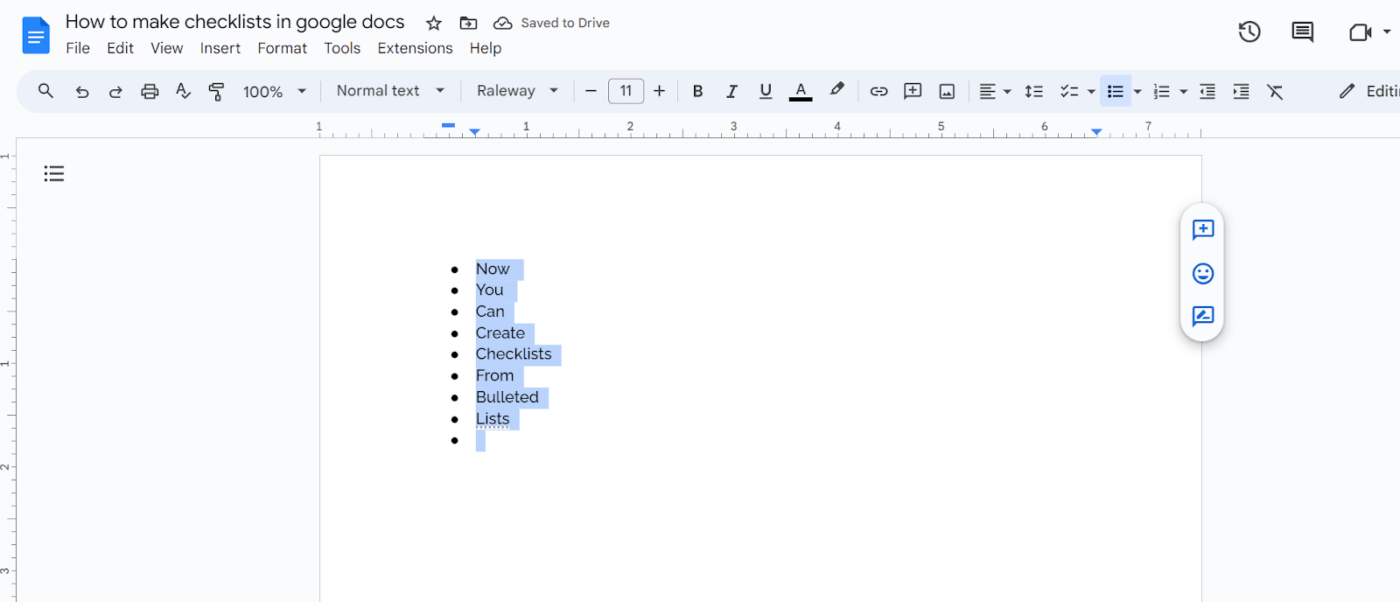 Selecting text in Google Docs