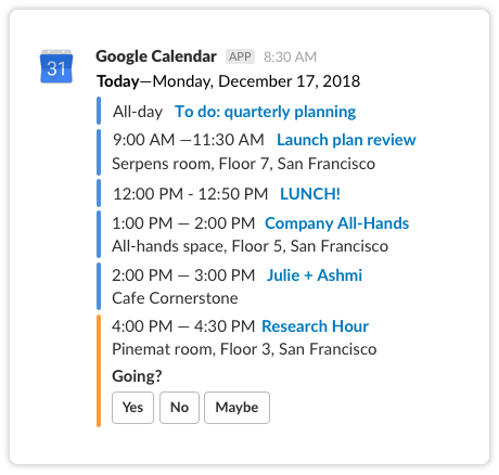 Integrasi kalender Google dengan Slack