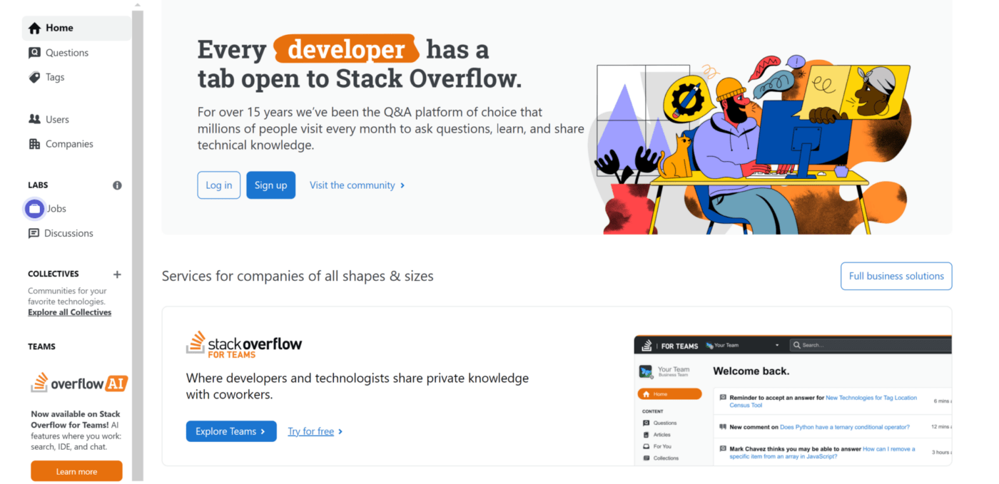 StackOverflow ホームページ