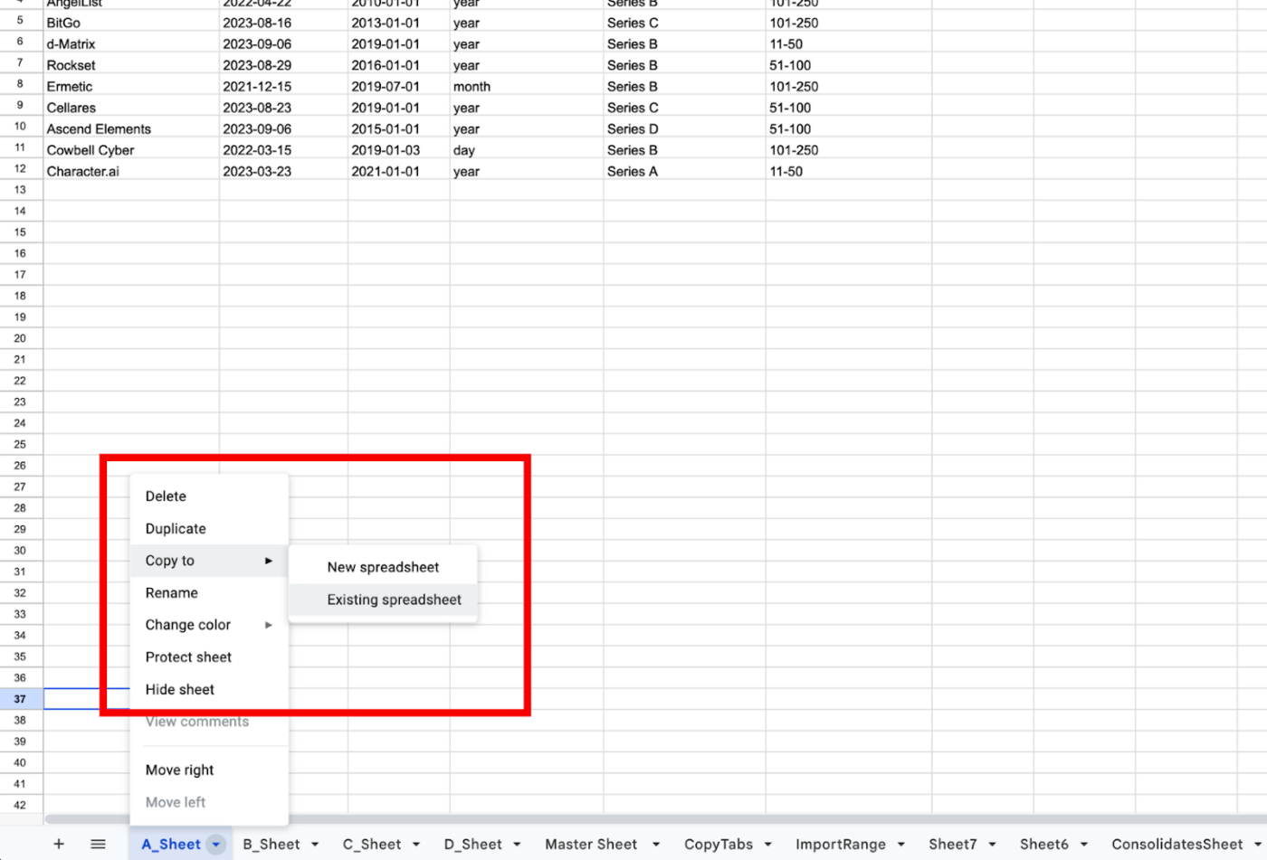 Stap 1 om tabbladen naar een spreadsheet te kopiëren