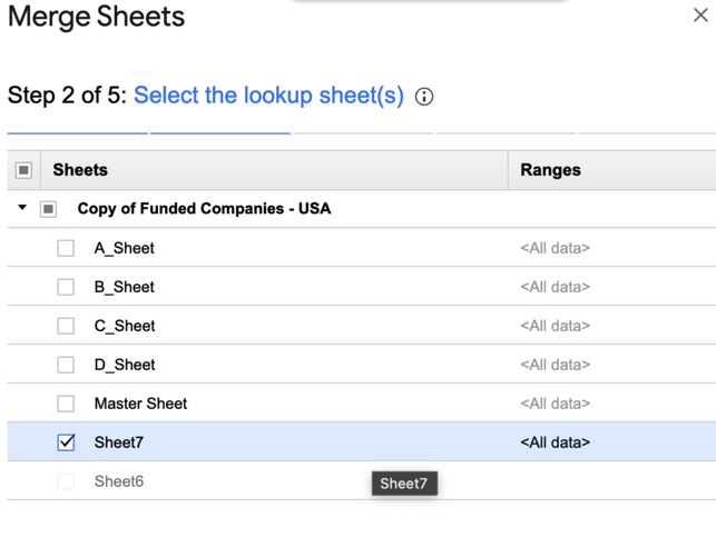 Step 2 to use the ‘Merge Sheets’ add-on in Google Sheets