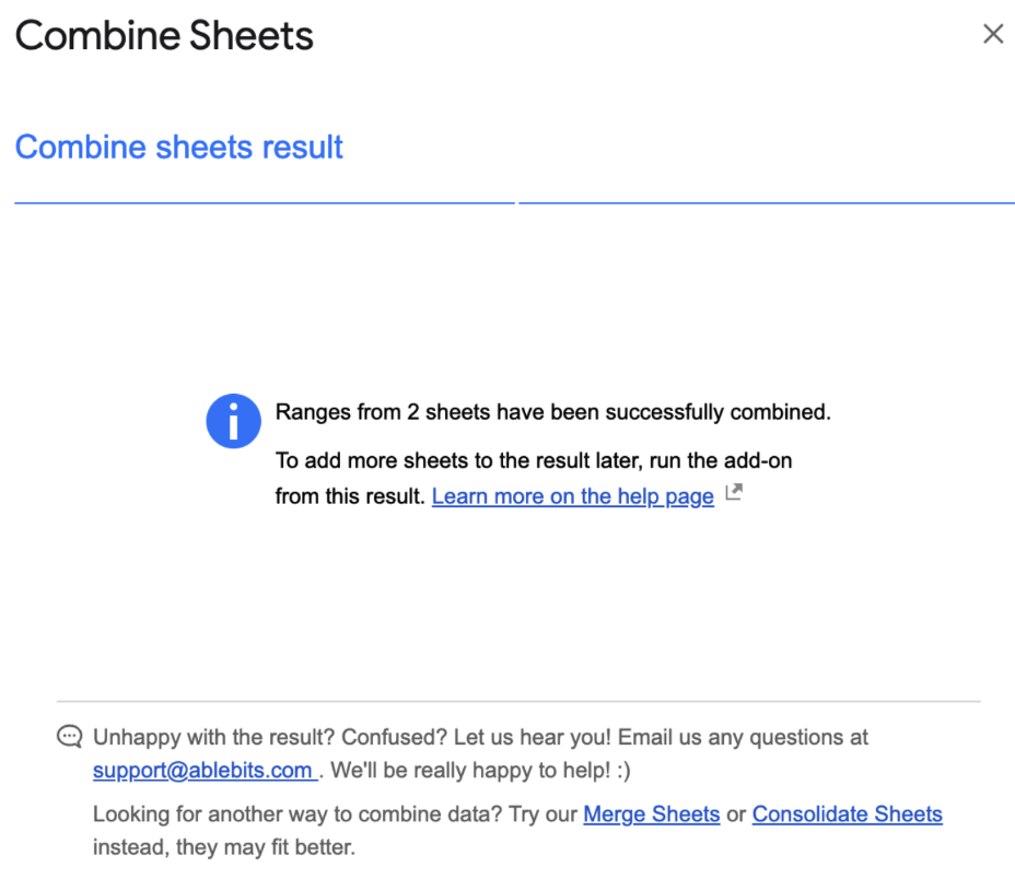 Step 3 to use the ‘Combine Sheets’ add-on in Google Sheets