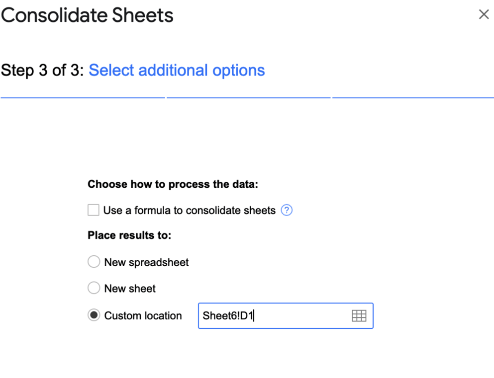 Step 3 to use the ‘Consolidate Sheets’ add-on in Google Sheets