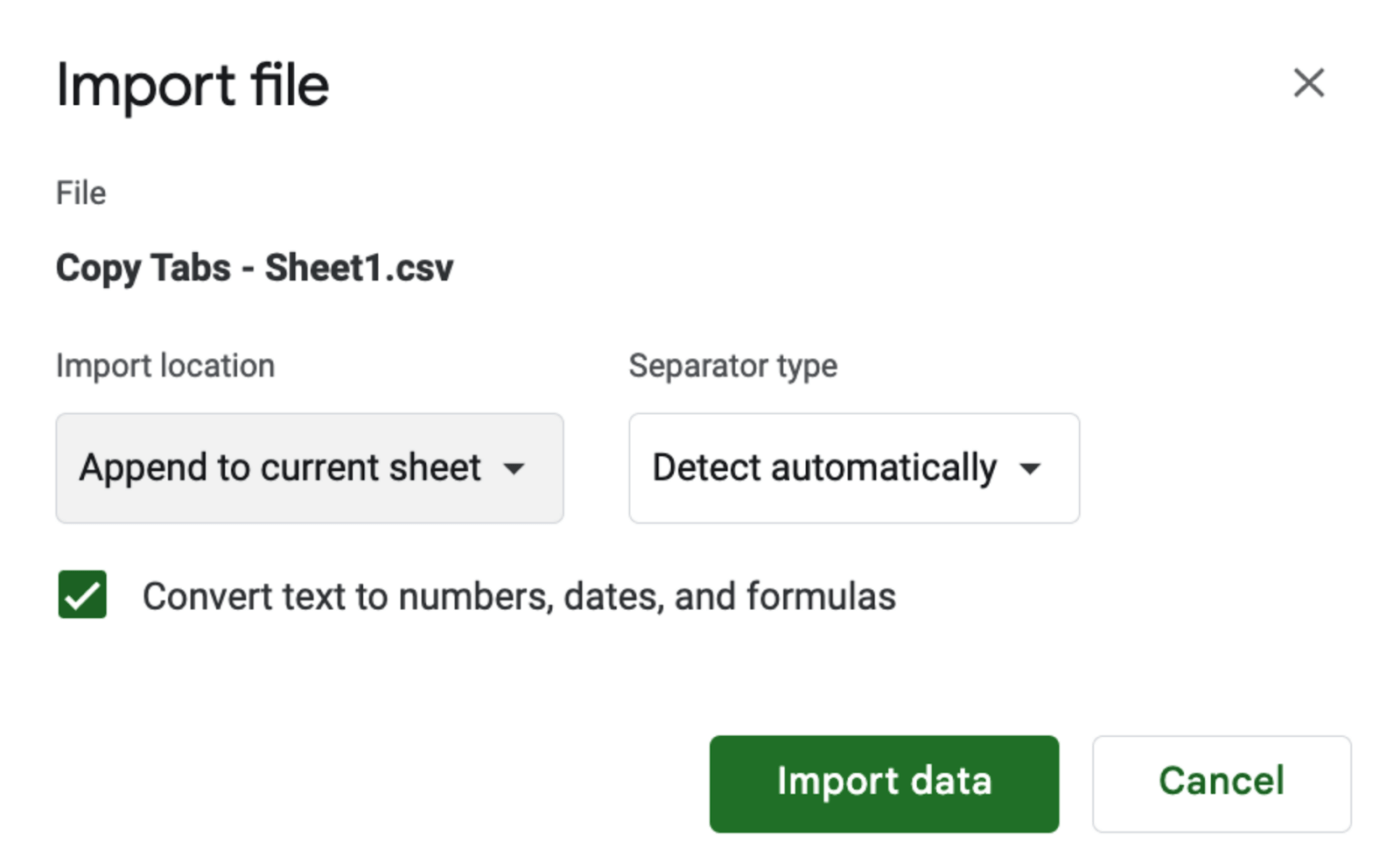 Step 3 to use the ‘Export/Import’ function in Google Sheets