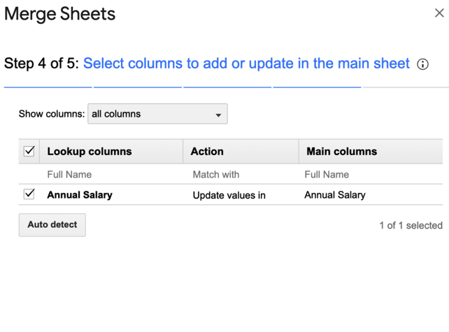 Step 4 to use the ‘Merge Sheets’ add-on in Google Sheets