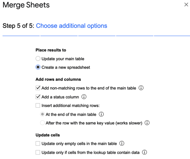 Step 5 to use the ‘Merge Sheets’ add-on in Google Sheets