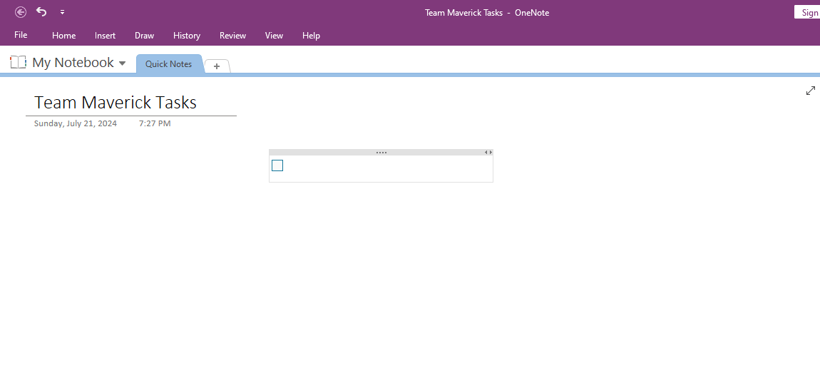 Caixa de lista de tarefas com as barras de arrastar de redimensionamento no OneNote