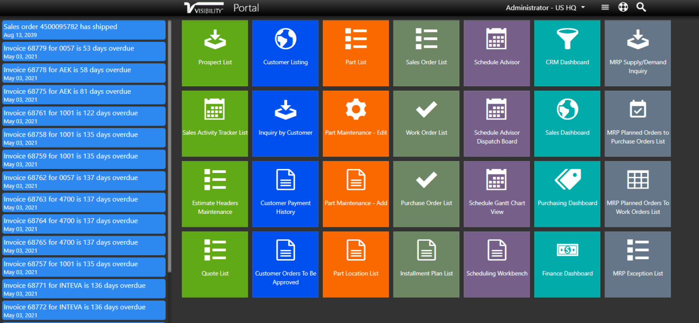 Dasbor ERP Visibilitas