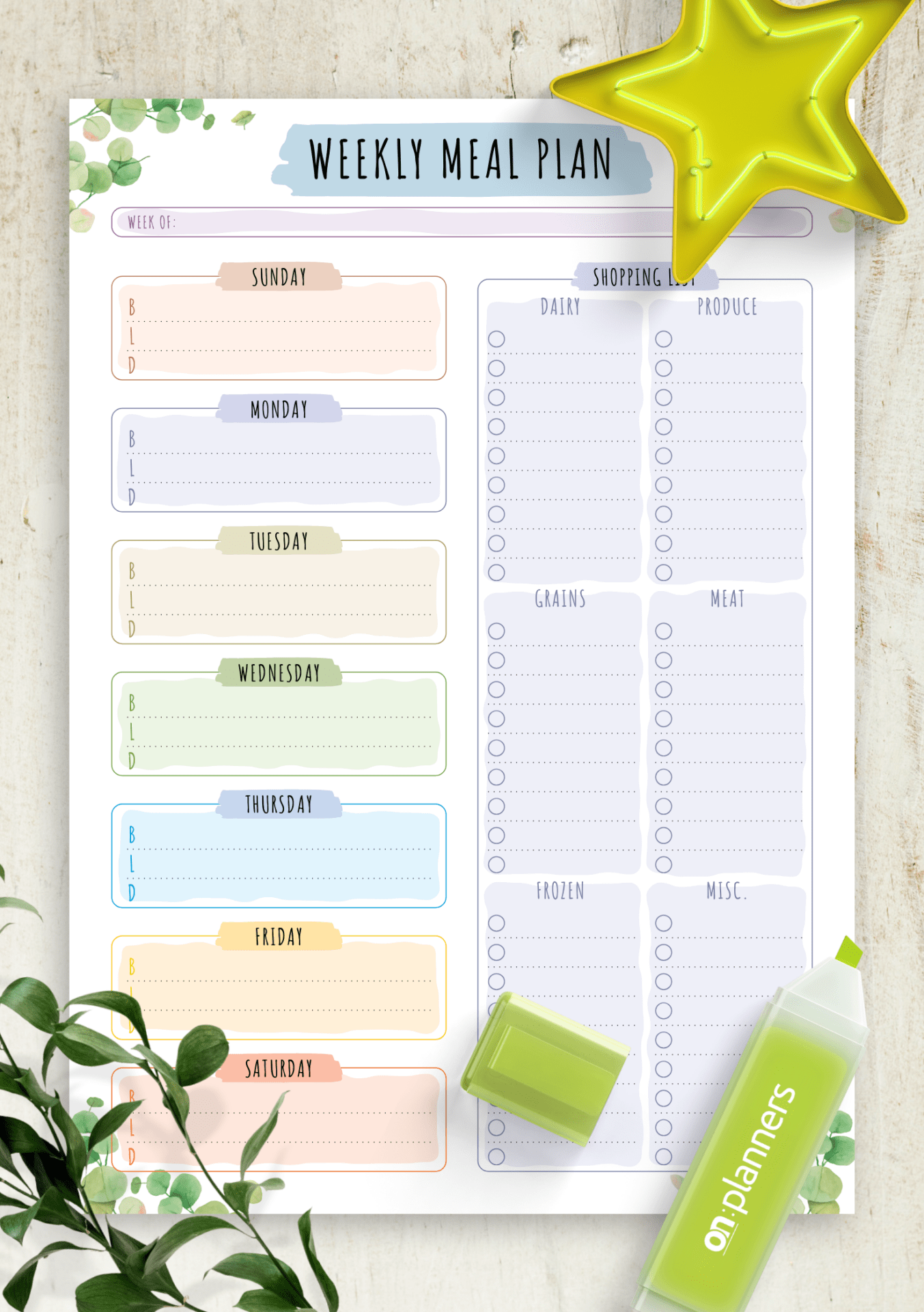 Weekly Meal Plan Template by OnPlanners