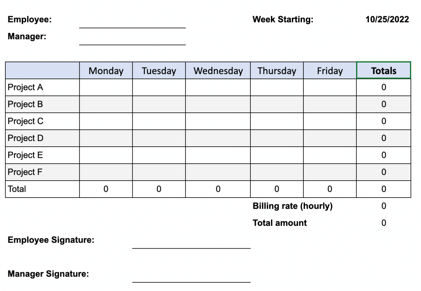 Weekly timesheet template