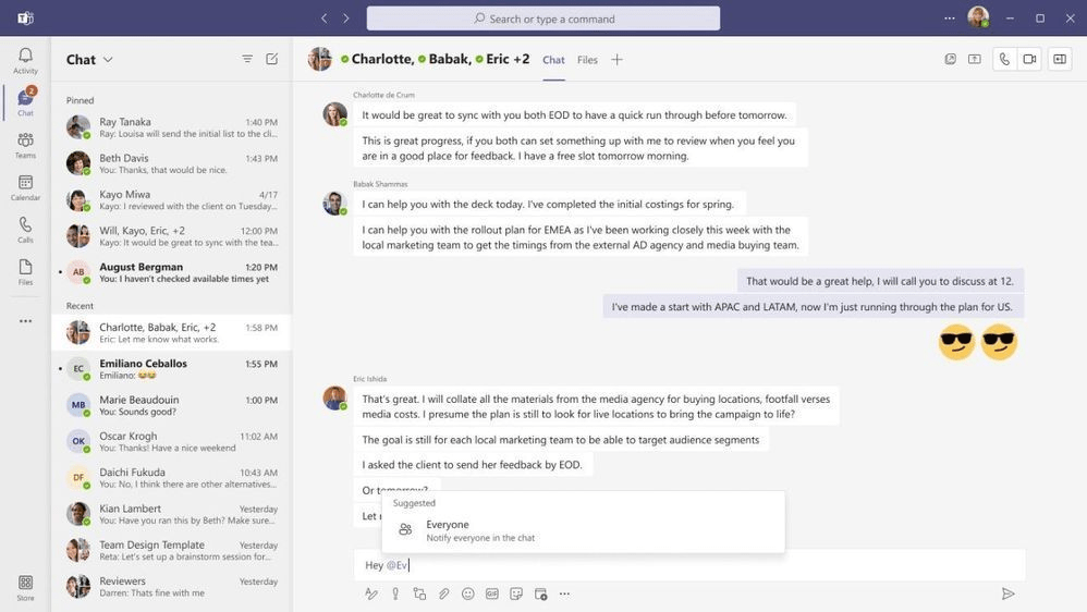 la menzione in Microsoft Teams