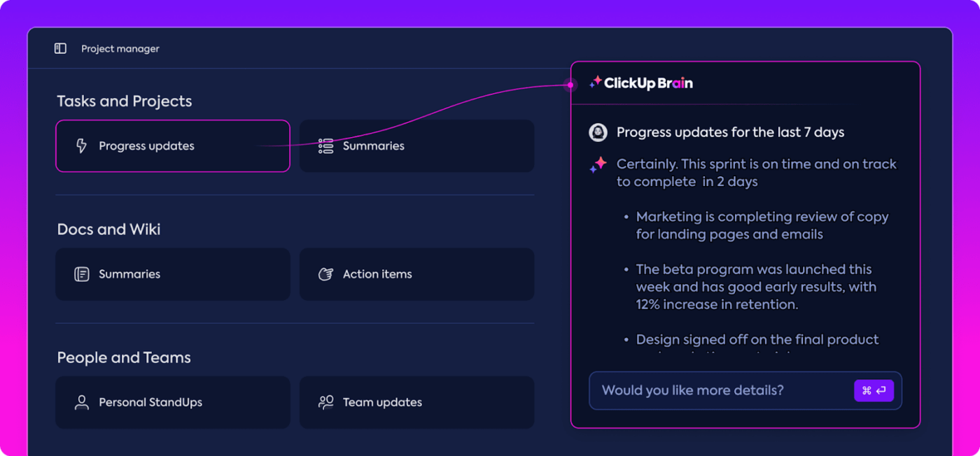 ClickUp Brain to generate questions for your survey rating scales