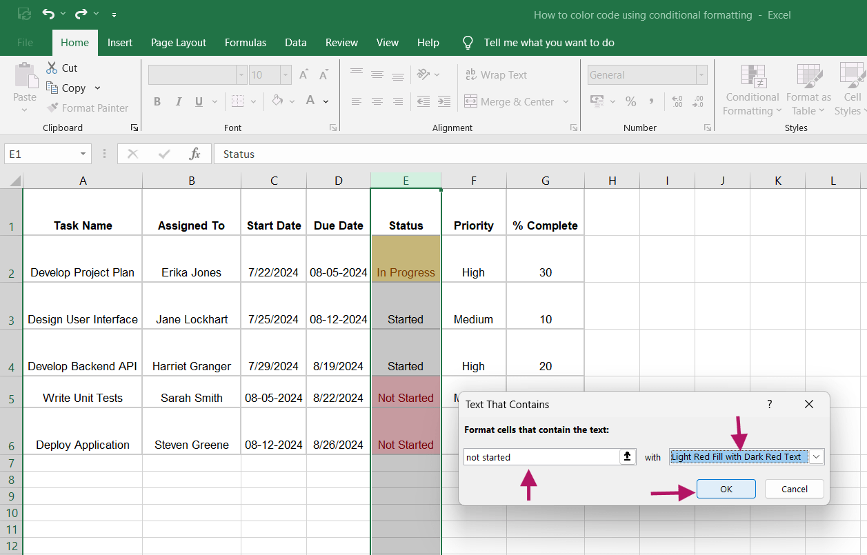 excel에서 색상 코드 셀 만들기