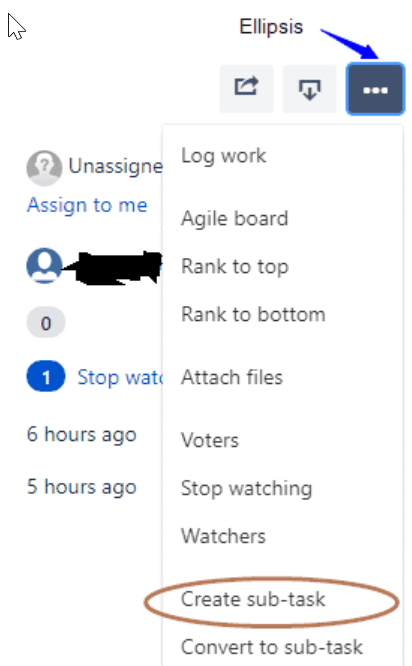 Ellipsis menu in Jira