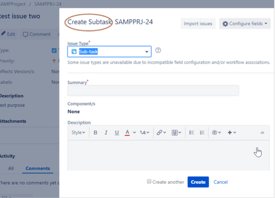 Details subtaak in Jira