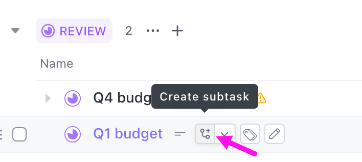 Create tasks with collapsed subtasks 