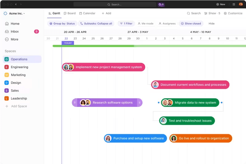 Visualizações do ClickUp