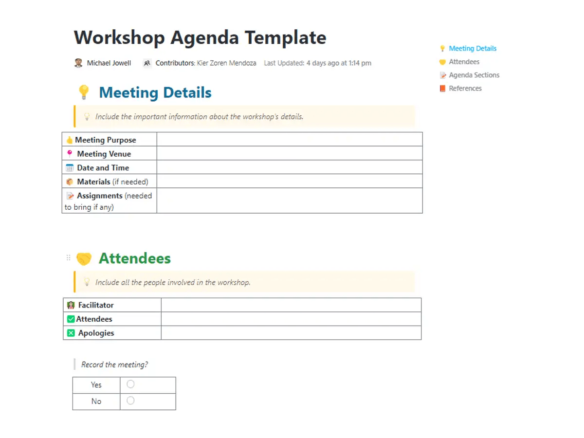 Organize your workshop seamlessly with the ClickUp Workshop Agenda Template