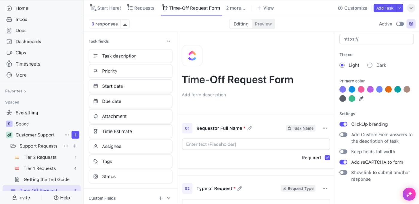 ClickUp Time-Off Request Form