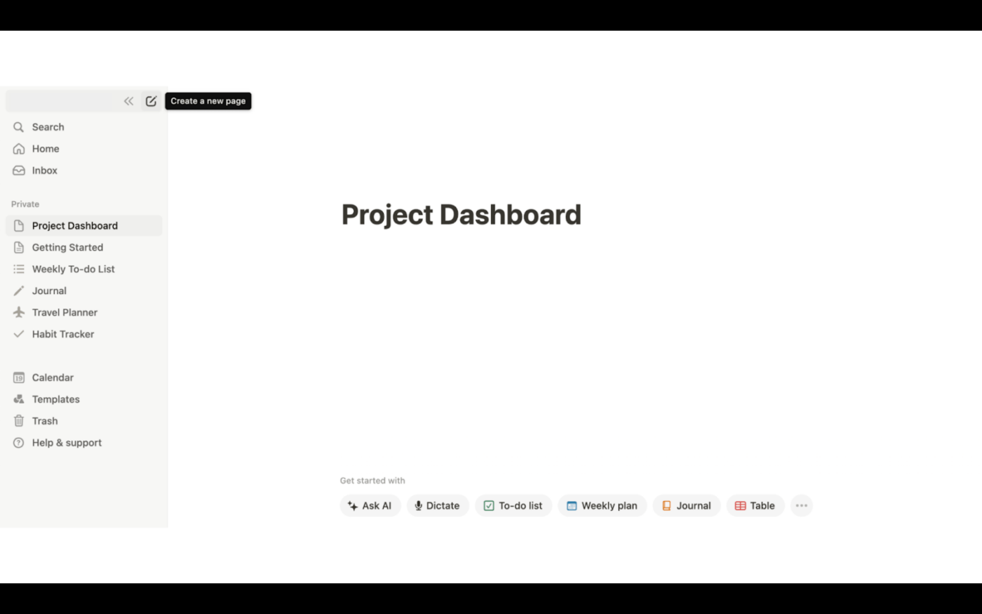 Painel de controle do projeto