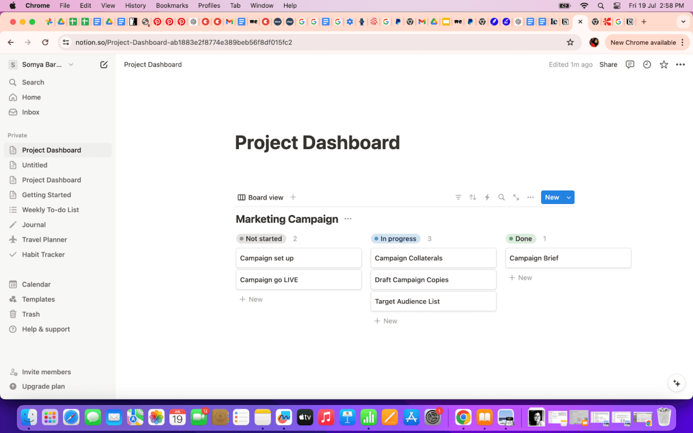 Customization in Notion Dashboard