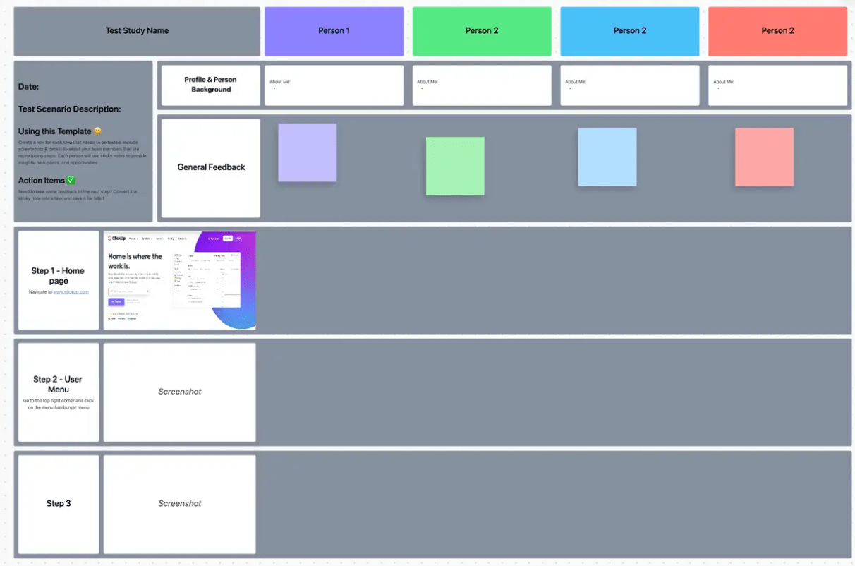 Validieren oder entkräften Sie Ihre Wachstumshypothesen mit ClickUp's Usability Testing Template