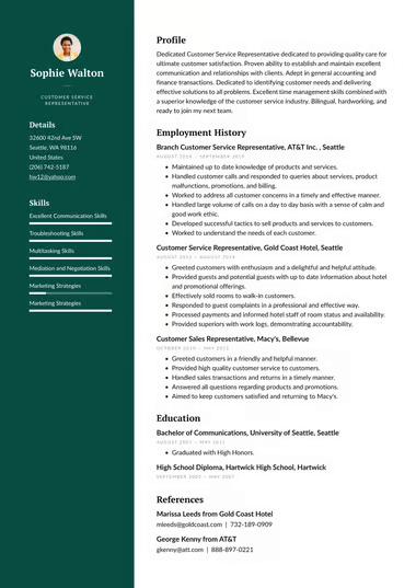 Customer Service Representative Resume Template 