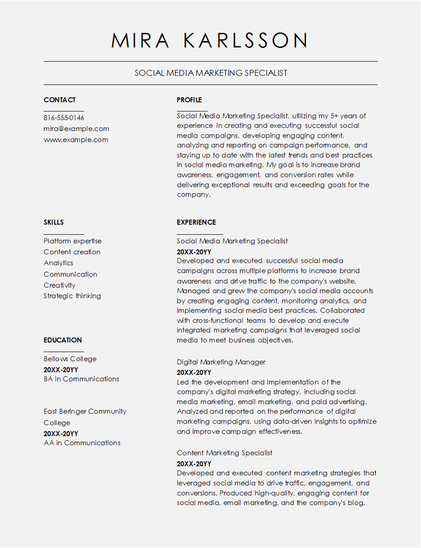 Social Media Marketing Specialist Resume Template