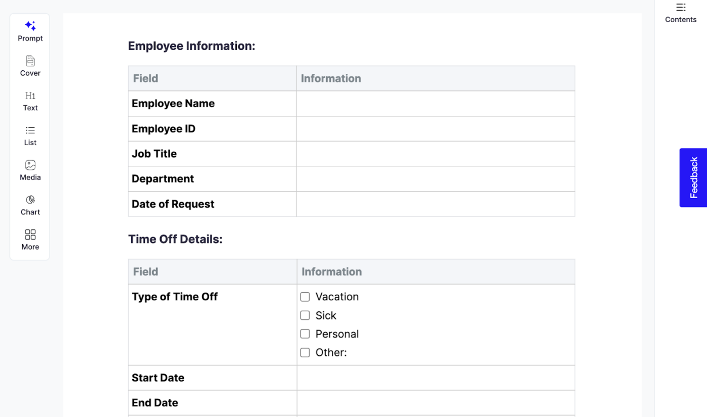 Startup Employee Time Off Request Formular Vorlage