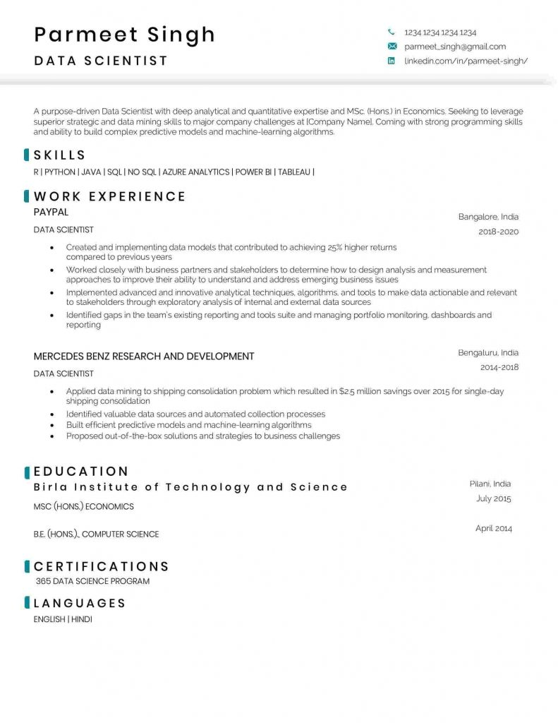 Data Scientist Resume Template