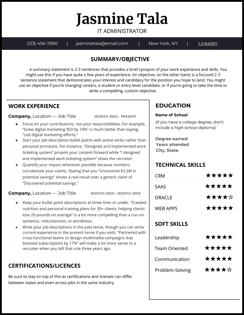 IT Administrator Resume Template