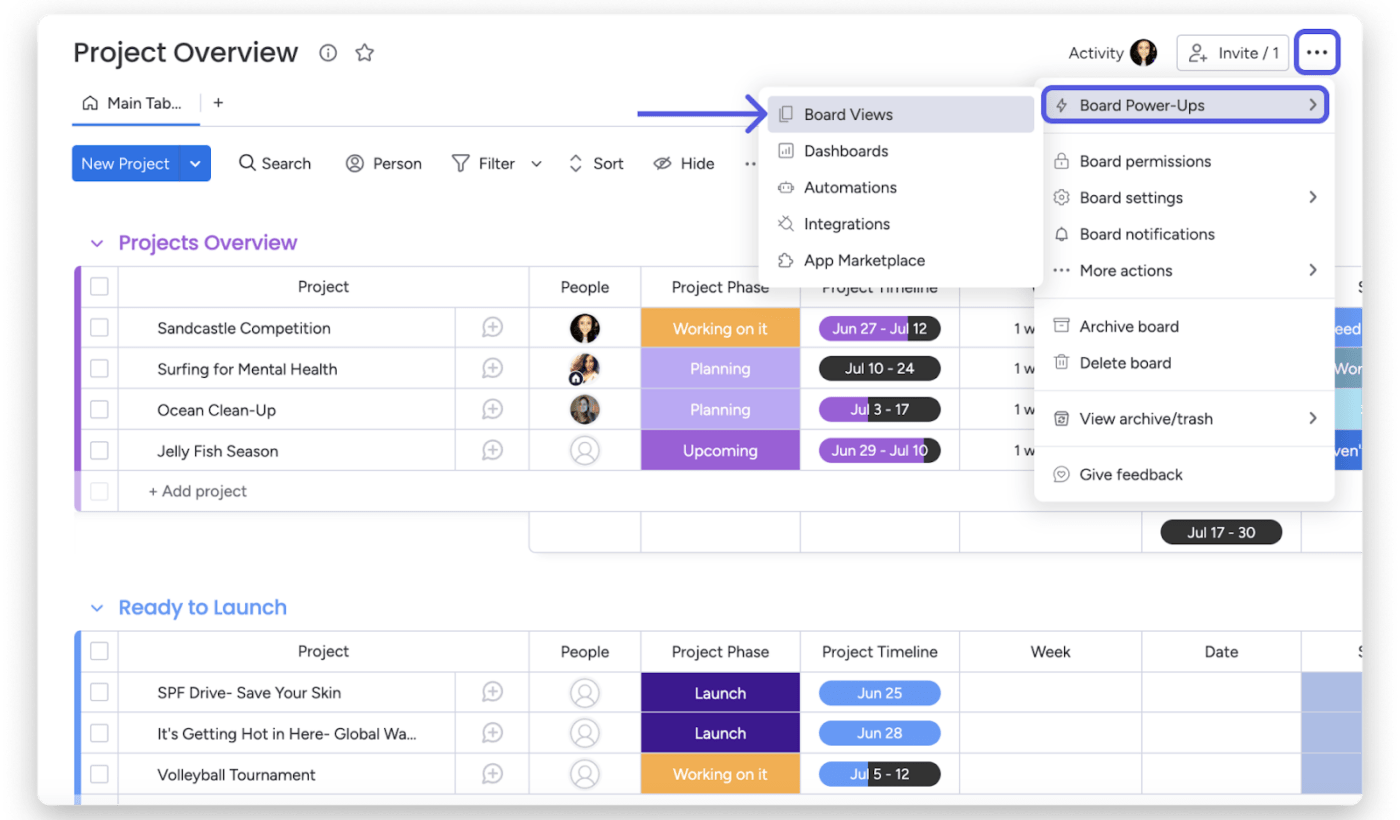 Enable the Gantt view