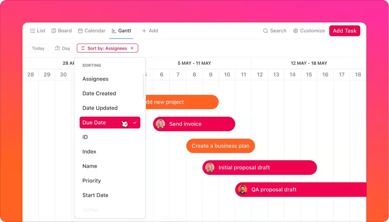 ClickUp Gantt grafieken