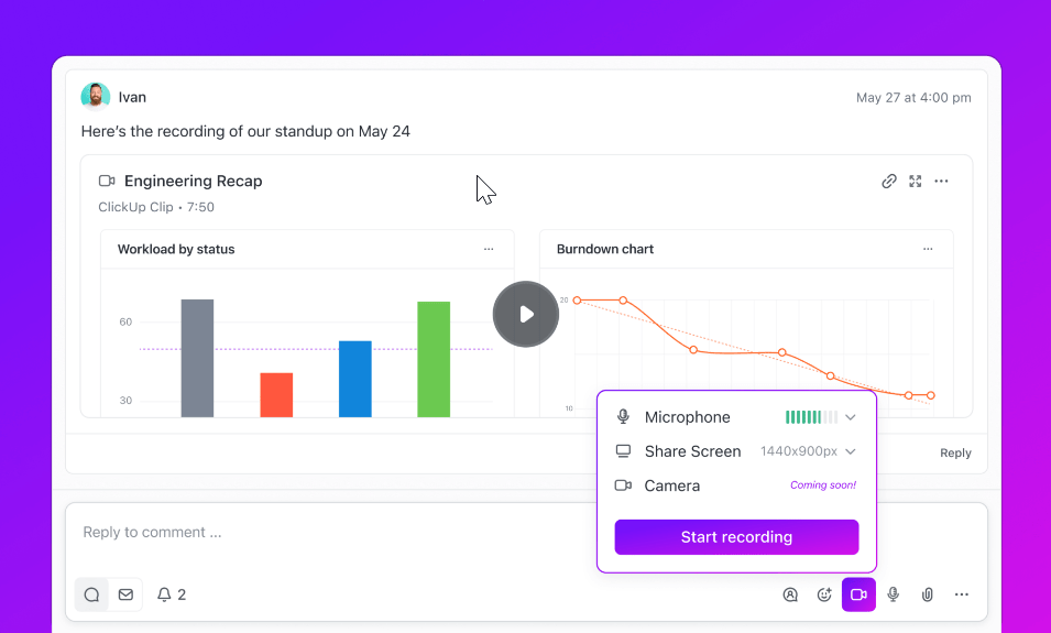 Sharing recordings using Clip by ClickUp