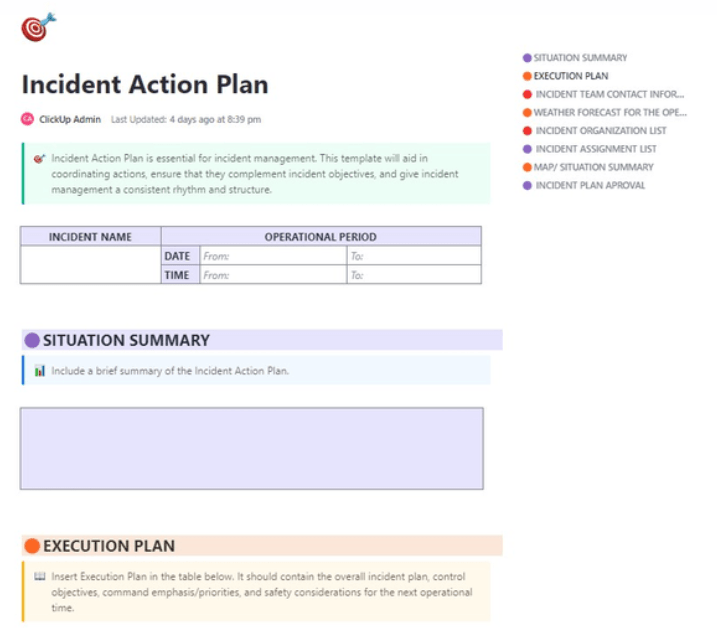 ClickUpインシデントアクションプランテンプレートで、あらゆる災害に備えよう。