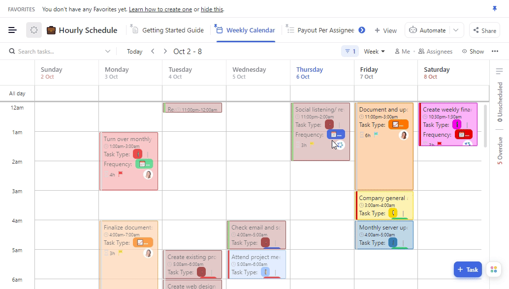 Templat Jadwal Per Jam ClickUp