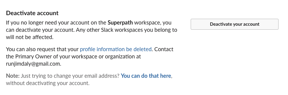 Désactiver le compte Slack