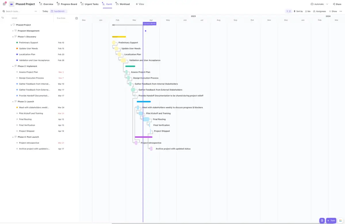 Drive large, complex, cross-functional projects with ease with ClickUp’s Project Management Template