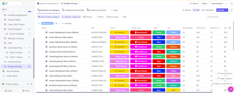 ClickUp’s Product Pricing Template