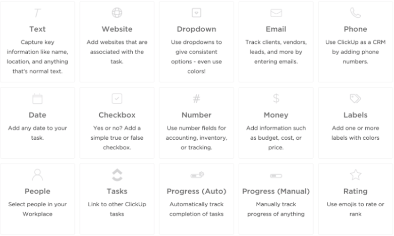 ClickUp 사용자 지정 필드