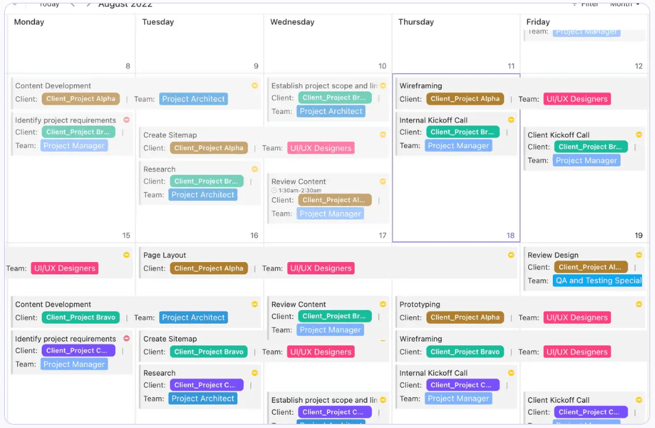 Track your team's workload and deadlines, ensuring better resource allocation with the ClickUp Team Schedule Template