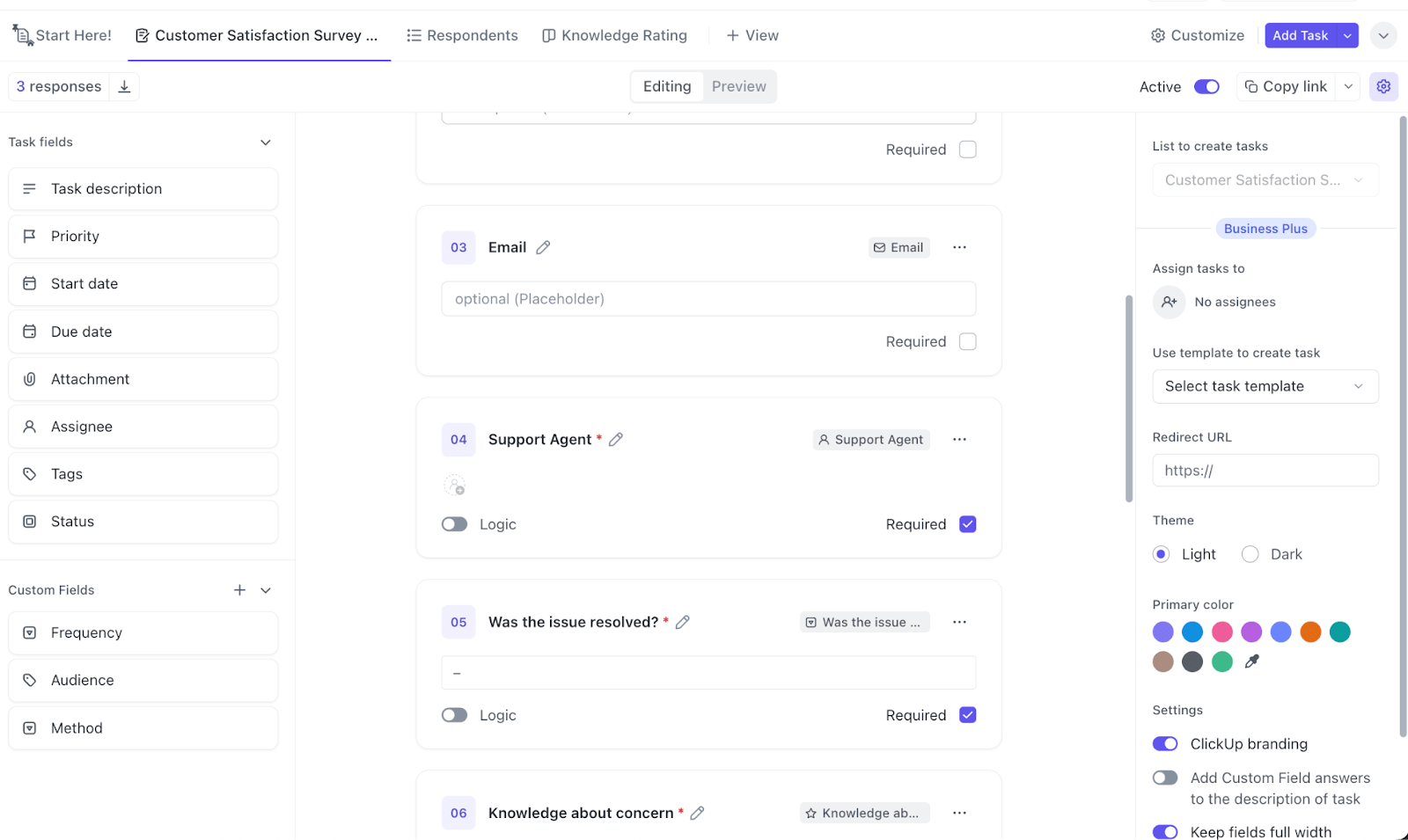 Recopile las opiniones de los clientes con la plantilla de encuesta de satisfacción del cliente de ClickUp