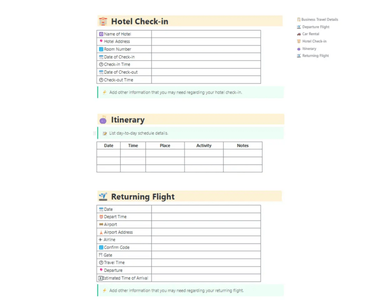 ClickUp Business Travel Itinerary Template