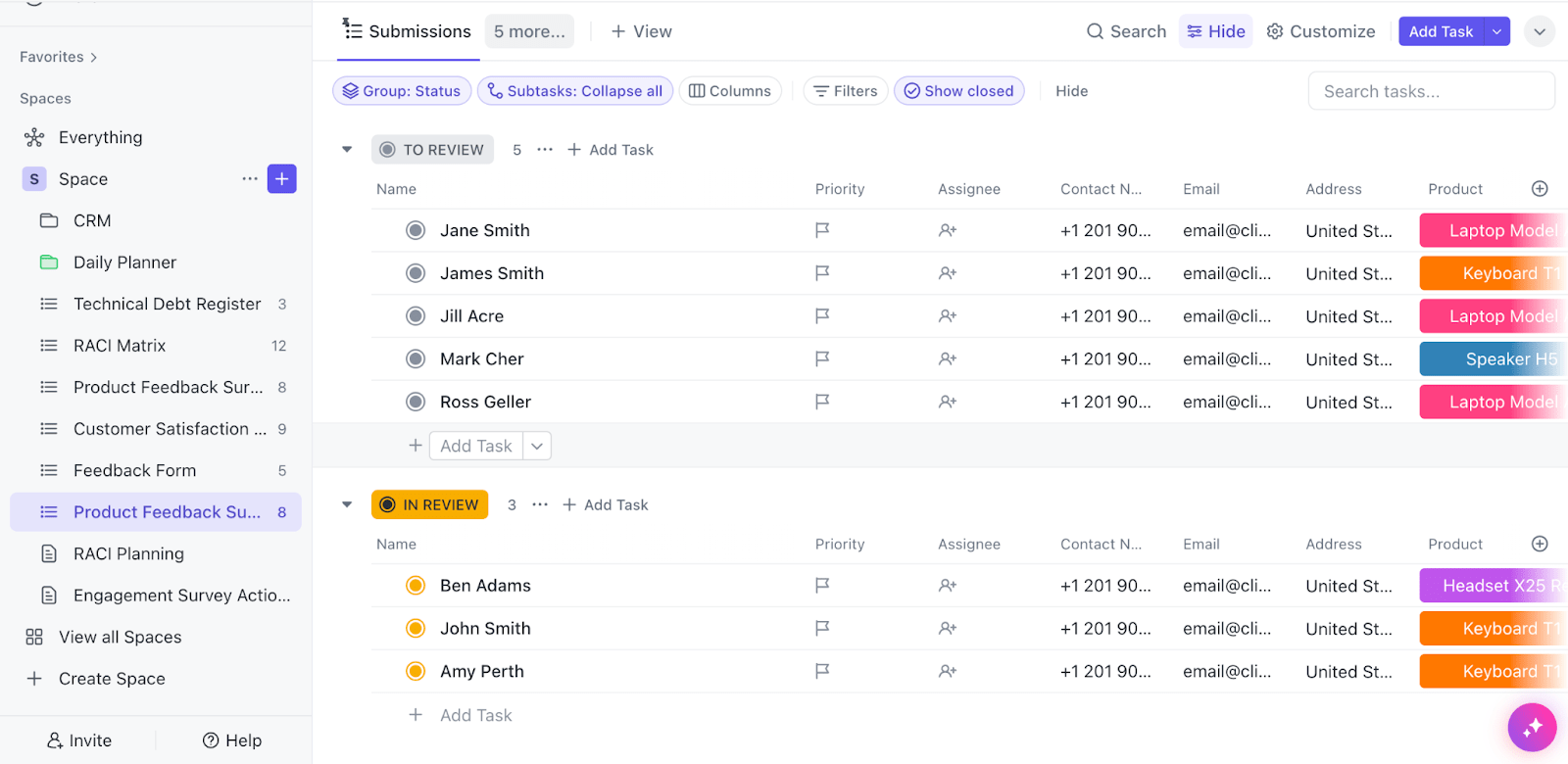 ClickUp Product Feedback Survey Templateを使って、顧客の要望を理解し、顧客が本当に価値を感じる機能を構築しよう。