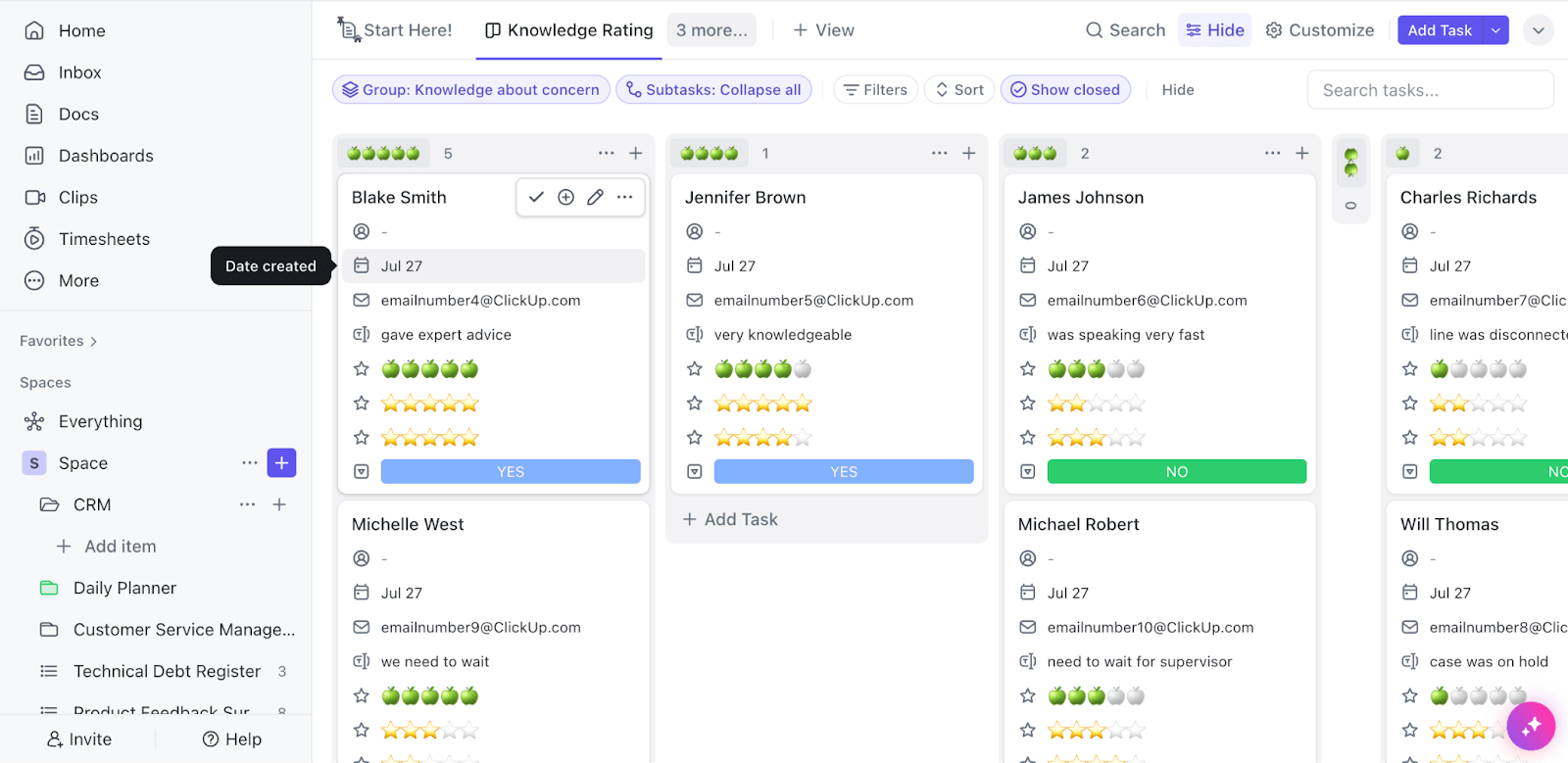 Misurate il sentimento dei clienti nei confronti del vostro marchio con il modello di sondaggio ClickUp sulla soddisfazione dei clienti