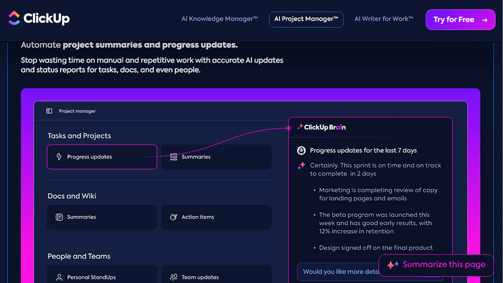 Predictive insights with ClickUp Brain