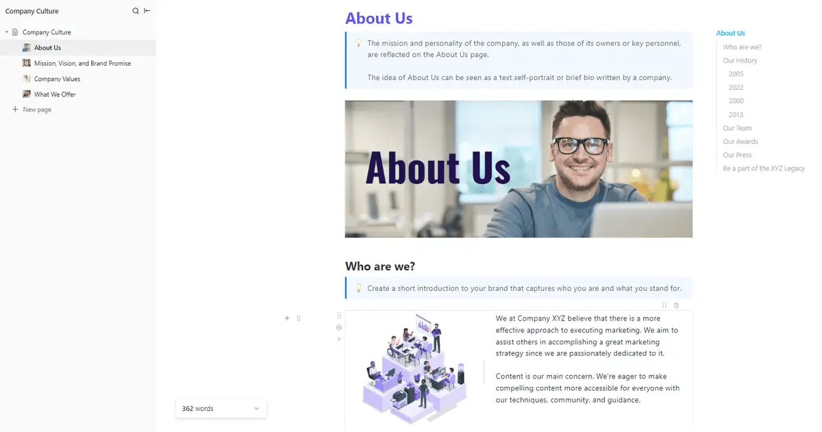 ClickUp’s Company Culture Template
